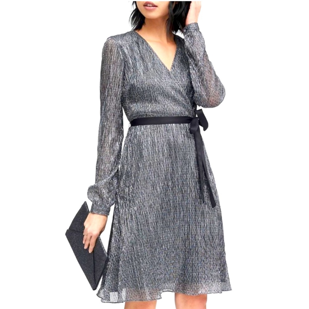 Elegant Black and Silver Wrap Dress